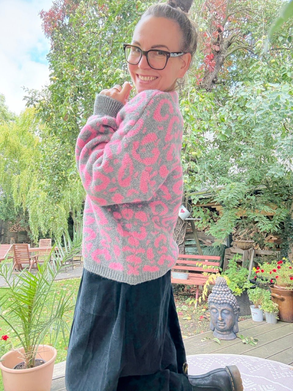 Strickjacke Nice Day Leo Grau Rose - FROLLEIN KÄTHE Shop