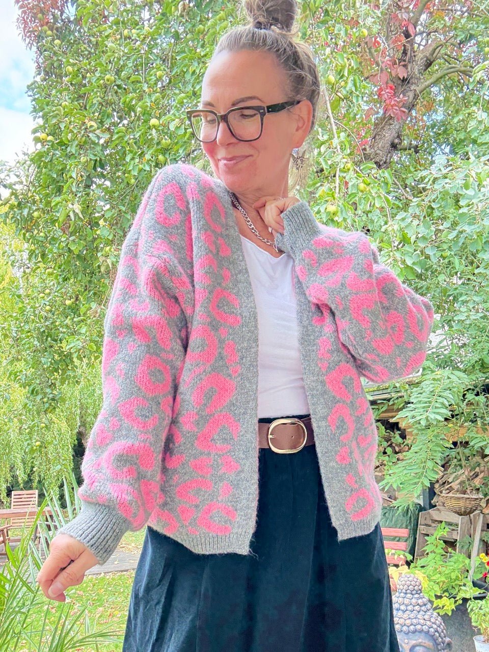 Strickjacke Nice Day Leo Grau Rose - FROLLEIN KÄTHE Shop