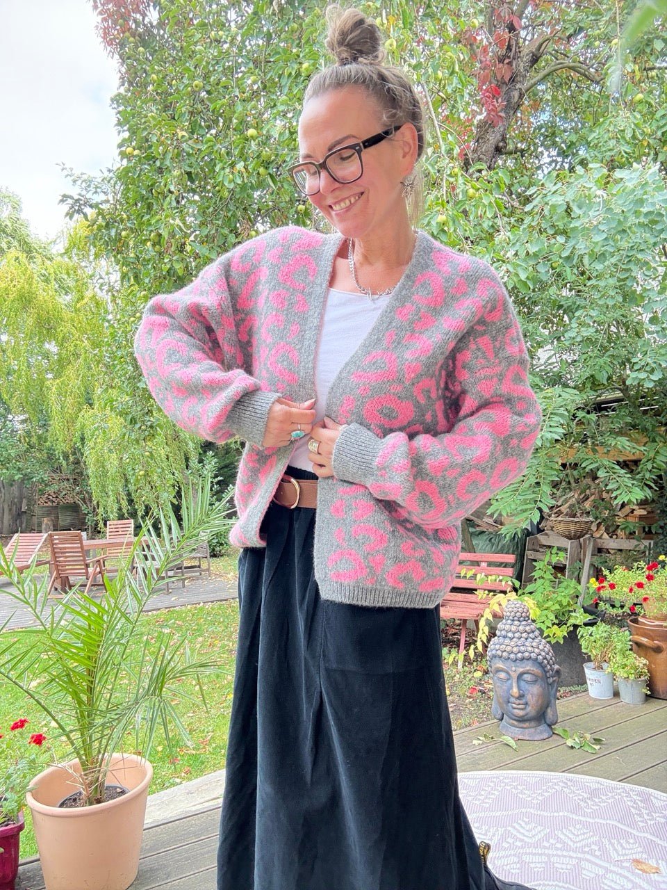 Strickjacke Nice Day Leo Grau Rose - FROLLEIN KÄTHE Shop