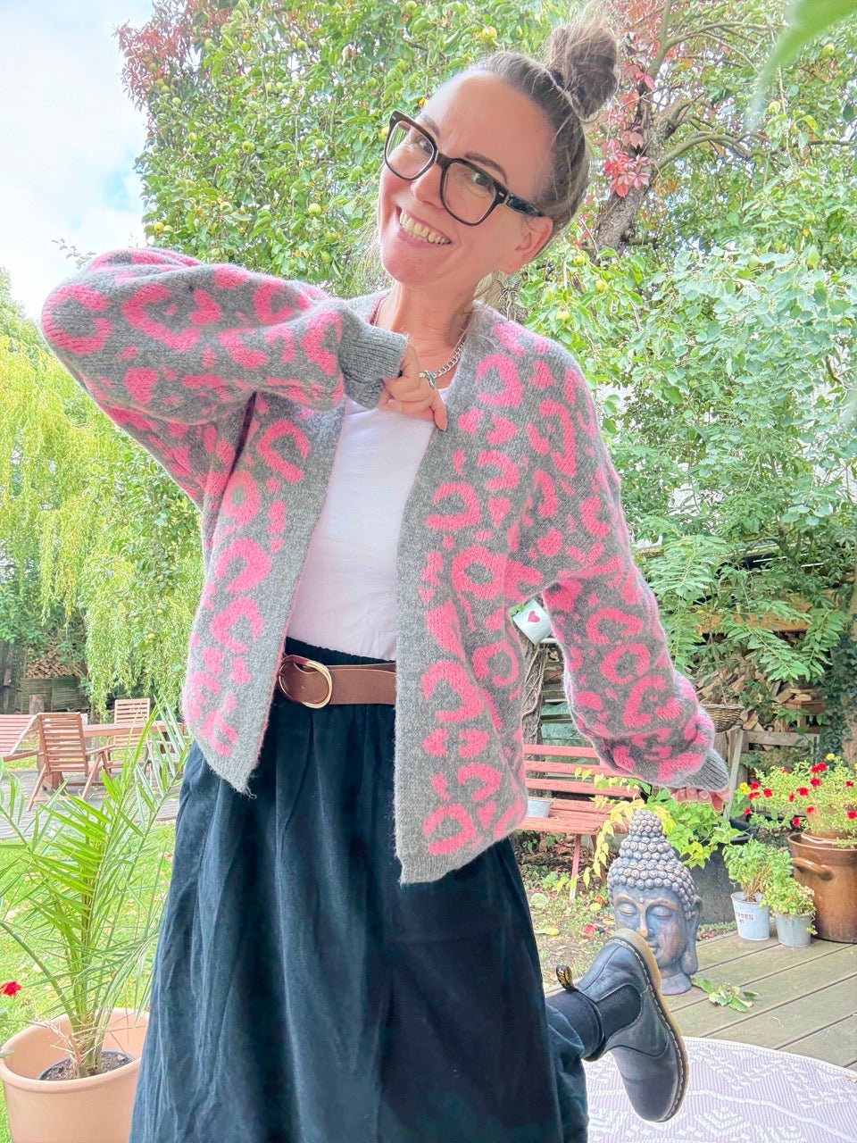 Strickjacke Nice Day Leo Grau Rose - FROLLEIN KÄTHE Shop