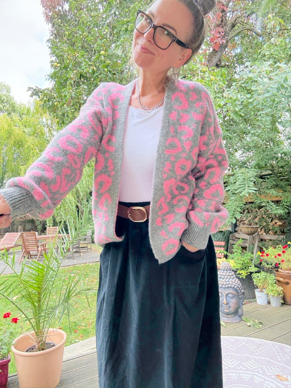 Strickjacke Nice Day Leo Grau Rose - FROLLEIN KÄTHE Shop