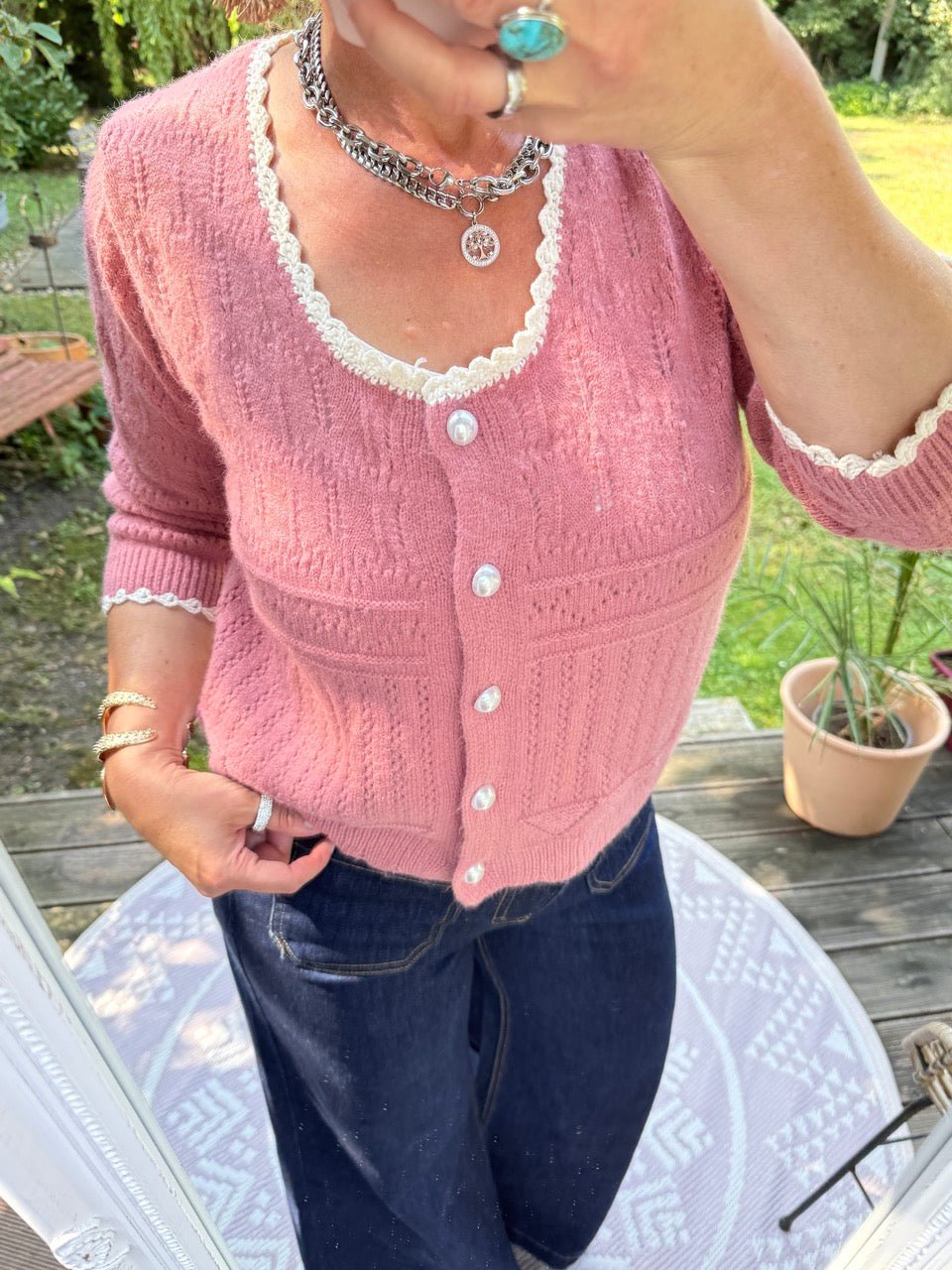 Strickjacke Rosenzauber Alt Rose - FROLLEIN KÄTHE Shop