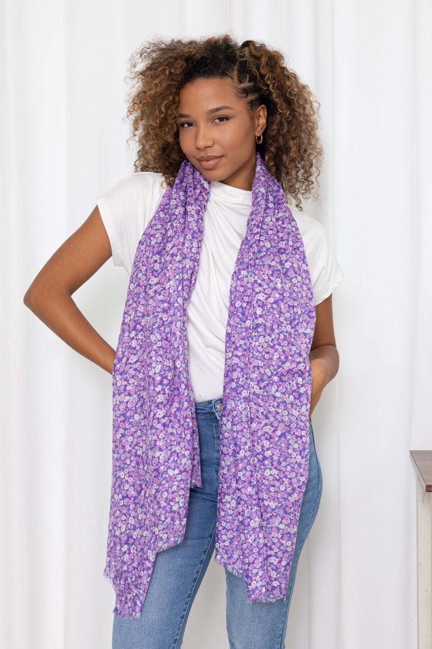 Tuch Blütenmelodie Violett - FROLLEIN KÄTHE Shop