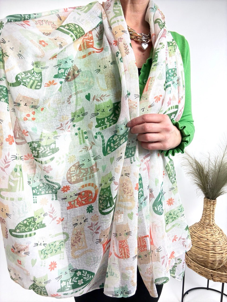 Tuch Cat Love Weiß Grün - FROLLEIN KÄTHE Shop