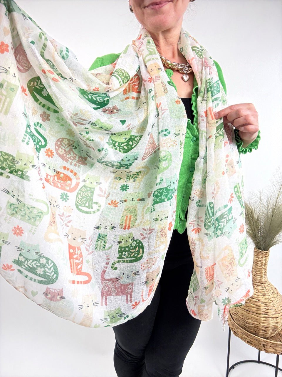 Tuch Cat Love Weiß Grün - FROLLEIN KÄTHE Shop