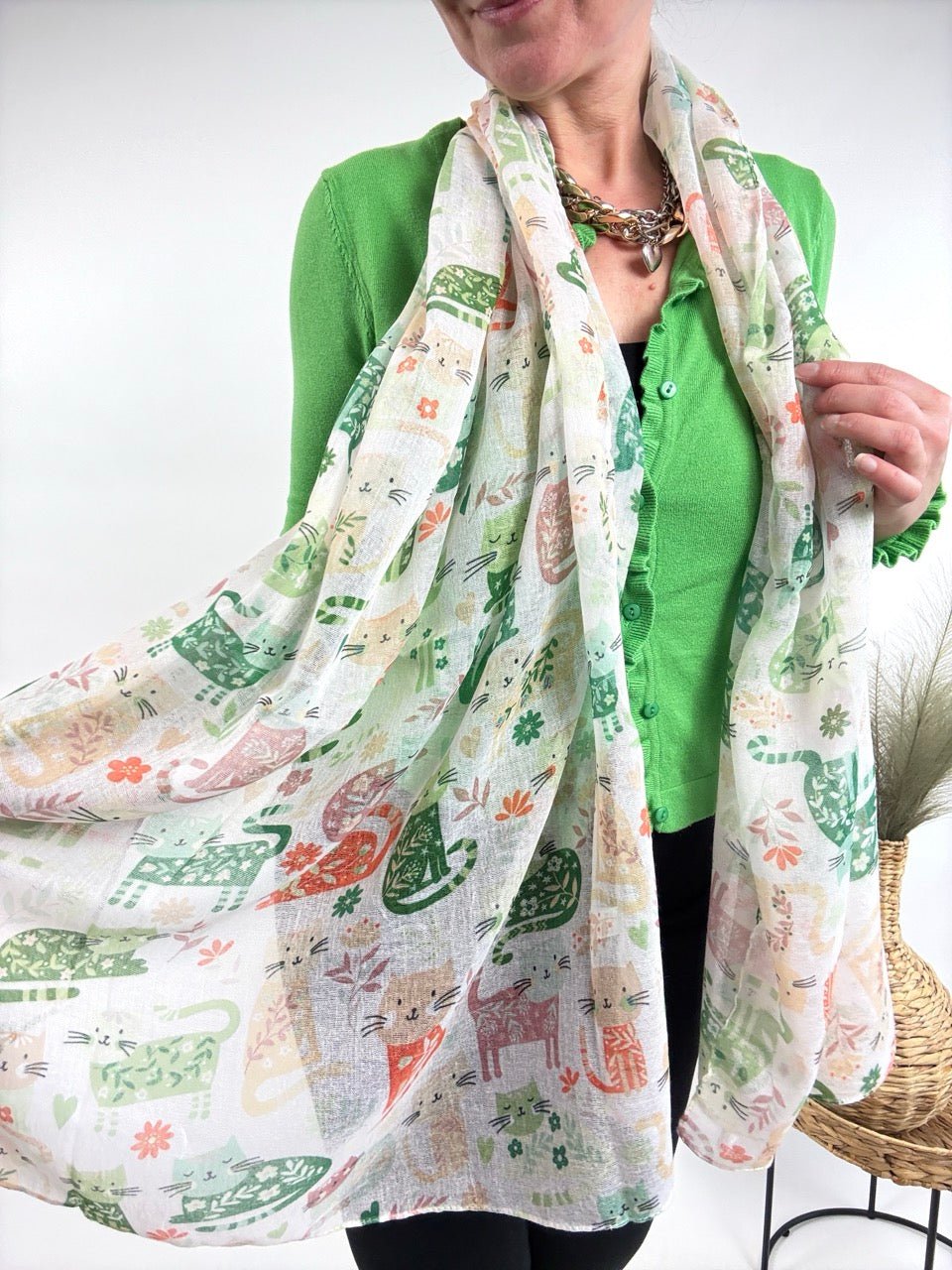 Tuch Cat Love Weiß Grün - FROLLEIN KÄTHE Shop