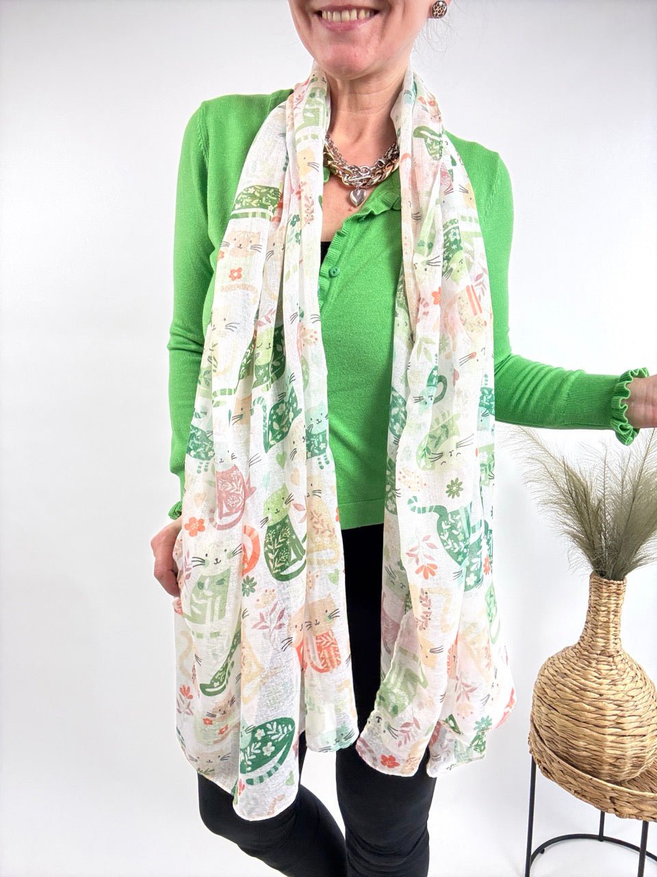 Tuch Cat Love Weiß Grün - FROLLEIN KÄTHE Shop