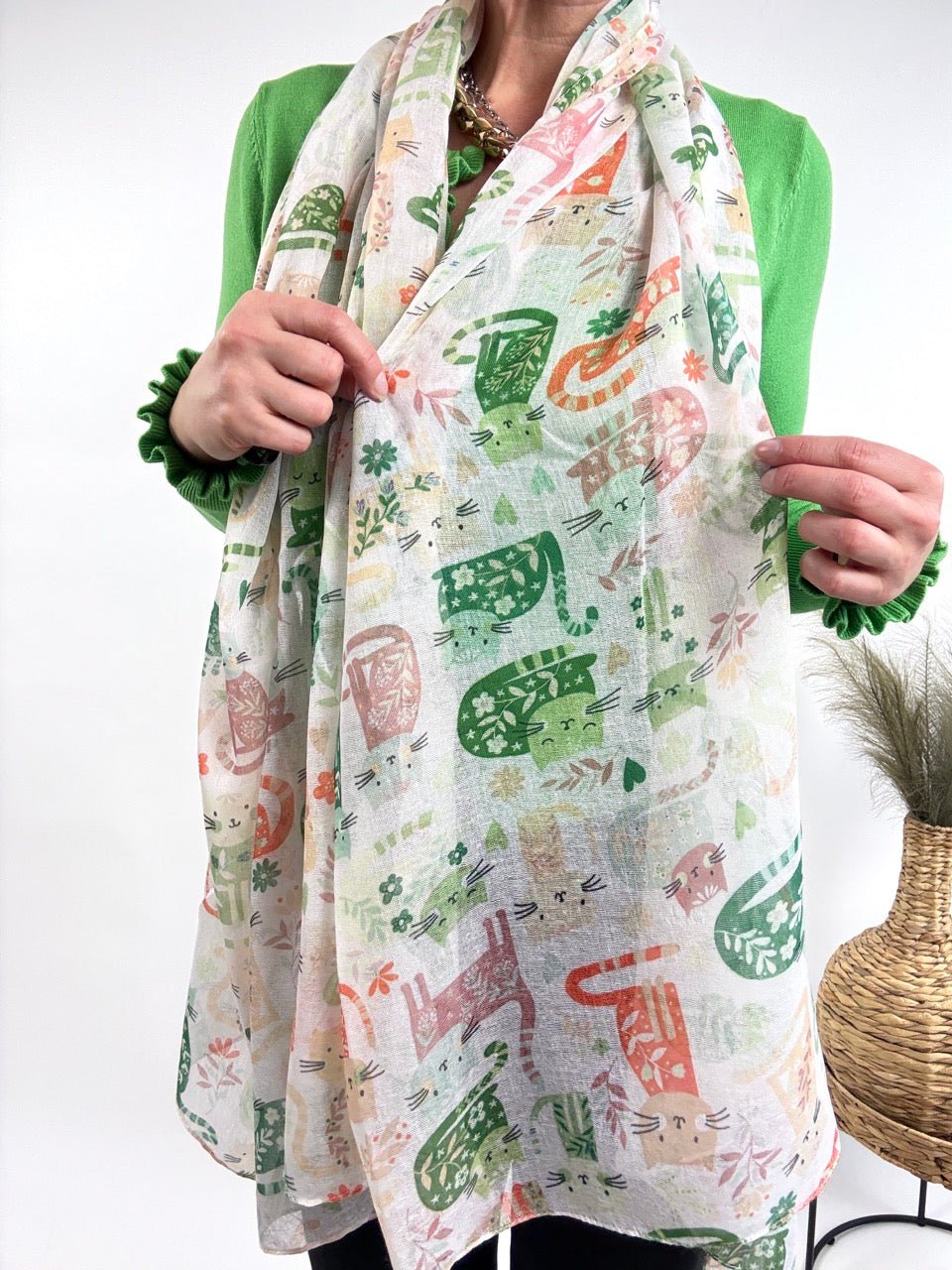 Tuch Cat Love Weiß Grün - FROLLEIN KÄTHE Shop