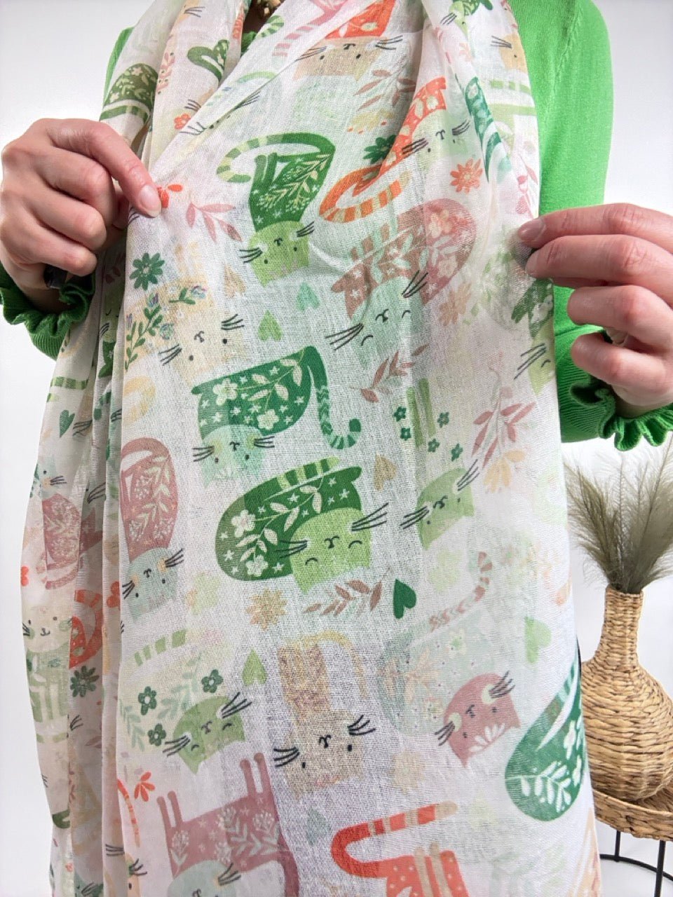 Tuch Cat Love Weiß Grün - FROLLEIN KÄTHE Shop