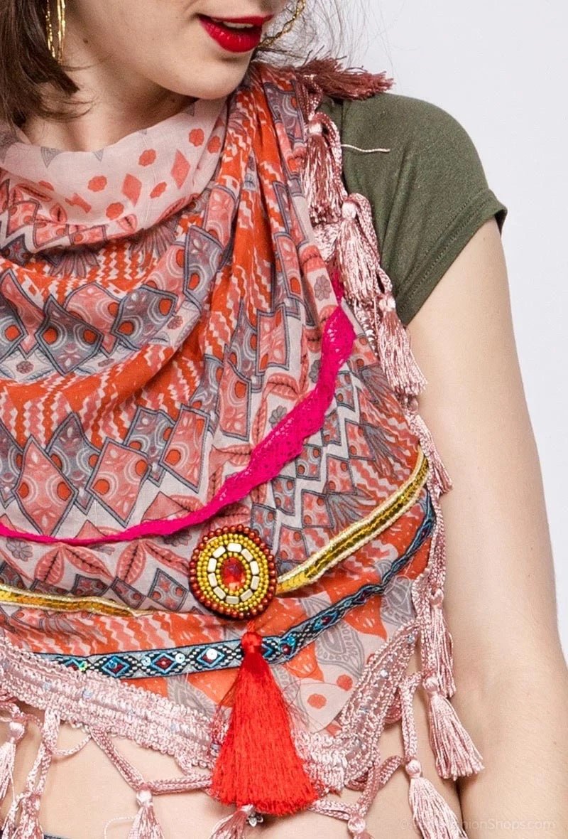 Tuch Dreiecksschal mit Fransen Rose - FROLLEIN KÄTHE Shop