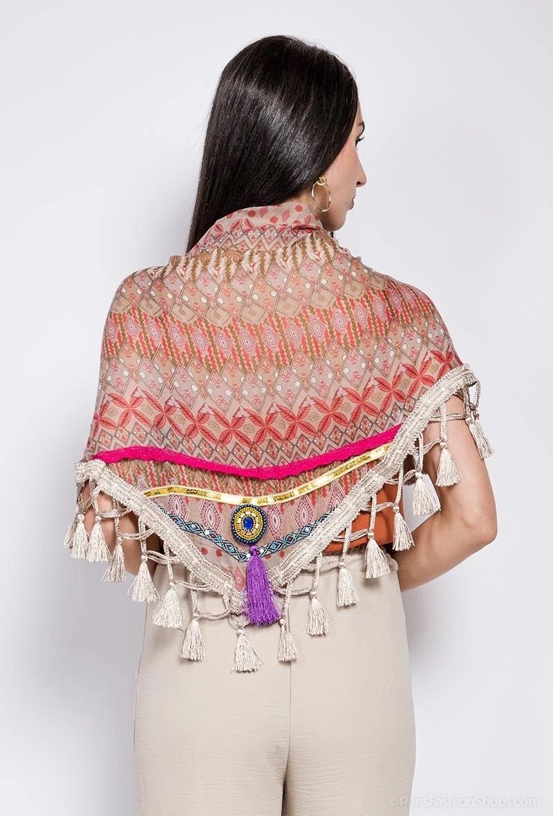 Tuch Dreiecksschal mit Fransen Taupe - FROLLEIN KÄTHE Shop
