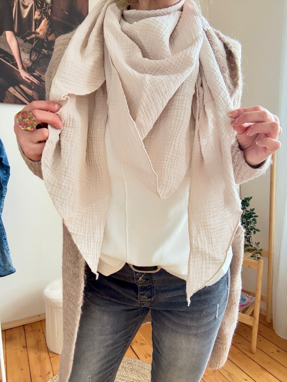 Tuch Gross Mariela Musselin Cream - FROLLEIN KÄTHE Shop