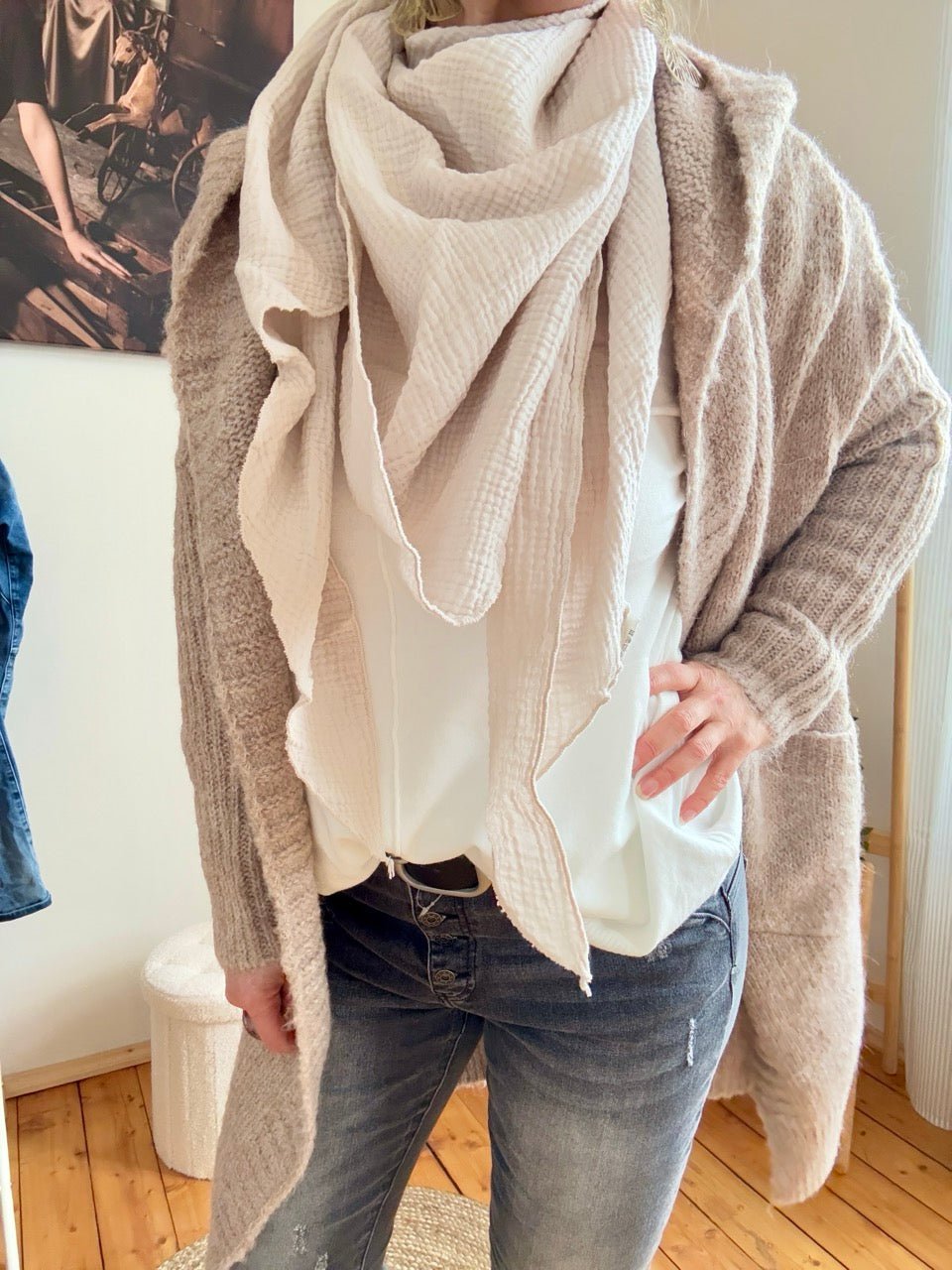 Tuch Gross Mariela Musselin Cream - FROLLEIN KÄTHE Shop