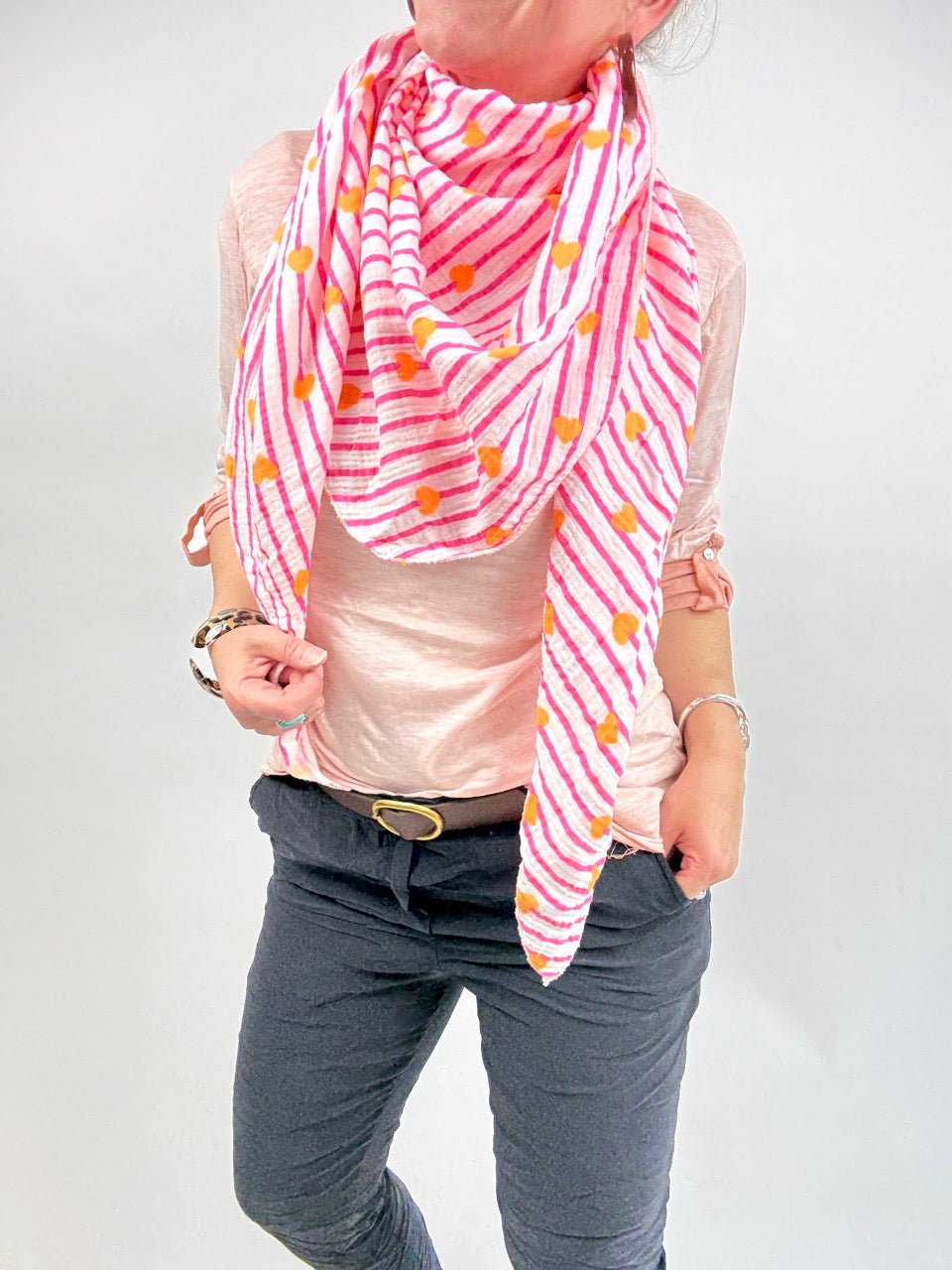 Tuch Gross Mariela Musselin Herz Weiß Pink - FROLLEIN KÄTHE Shop