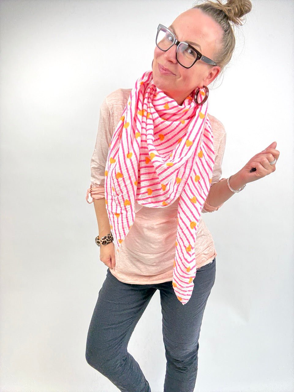 Tuch Gross Mariela Musselin Herz Weiß Pink - FROLLEIN KÄTHE Shop