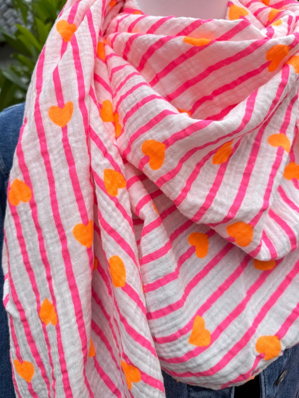 Tuch Gross Mariela Musselin Herz Weiß Pink - FROLLEIN KÄTHE Shop