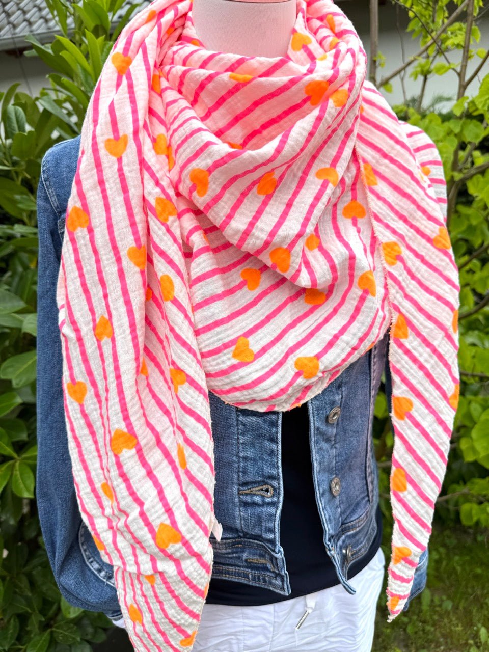 Tuch Gross Mariela Musselin Herz Weiß Pink - FROLLEIN KÄTHE Shop