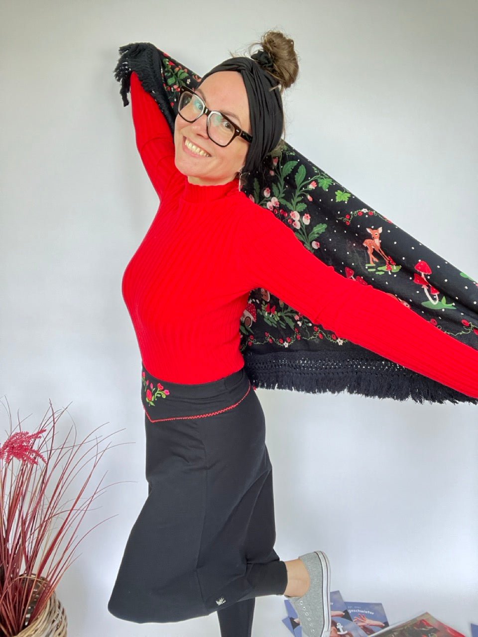 Tuch Mushroom Love Schwarz - FROLLEIN KÄTHE Shop