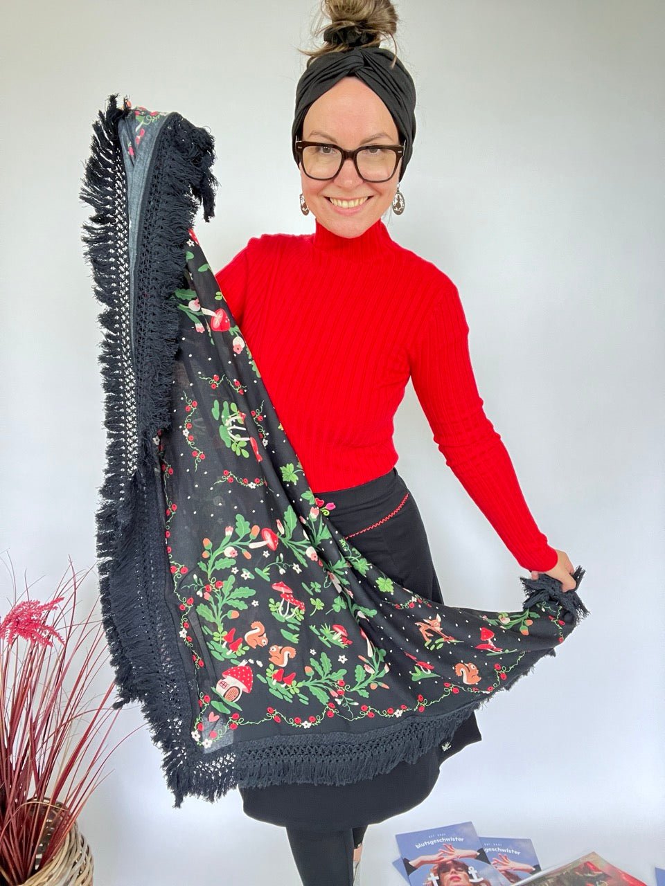 Tuch Mushroom Love Schwarz - FROLLEIN KÄTHE Shop