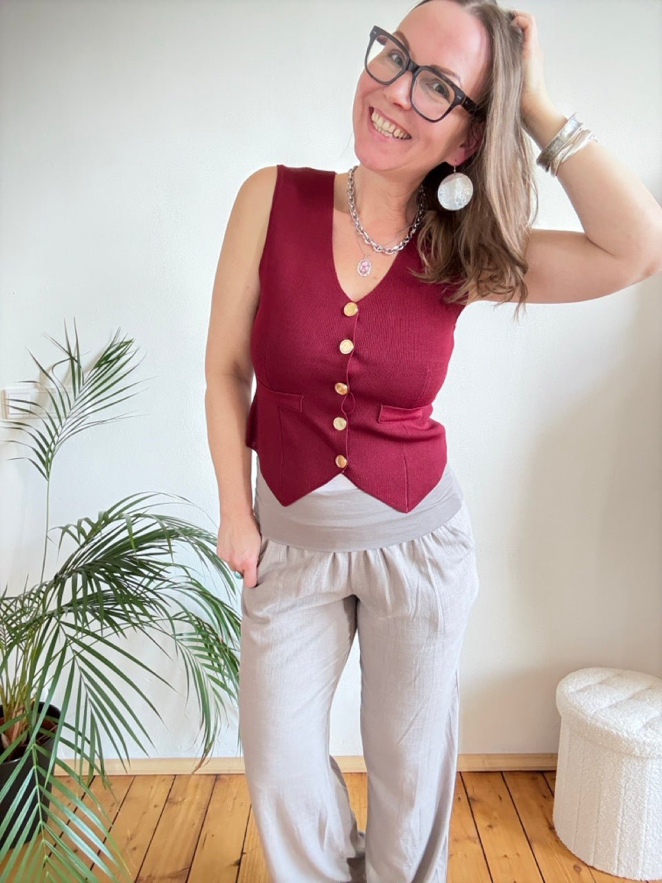 Weste Strick Milano Dunkelrot - FROLLEIN KÄTHE Shop