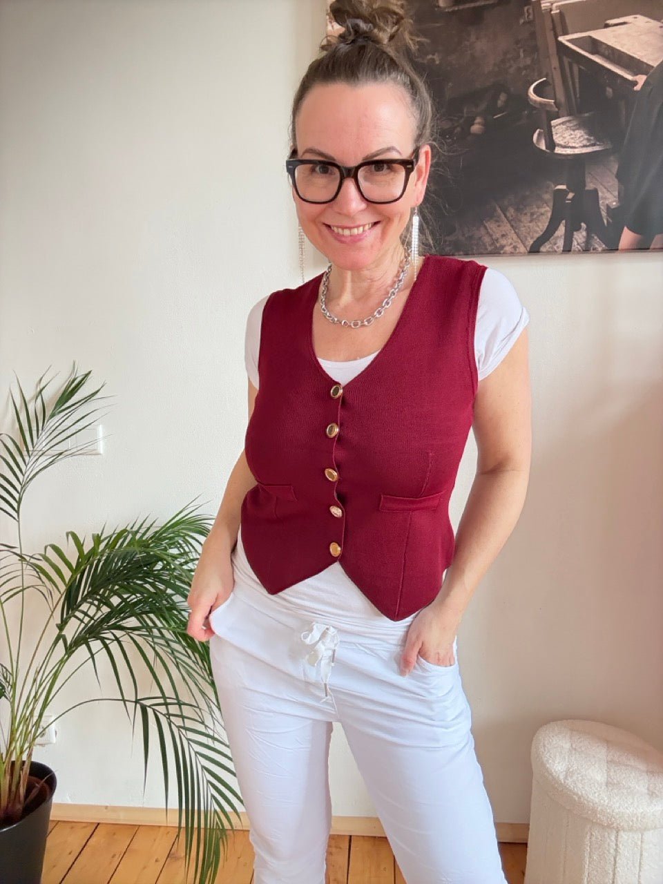 Weste Strick Milano Dunkelrot - FROLLEIN KÄTHE Shop