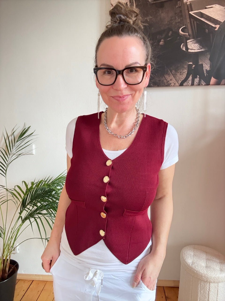 Weste Strick Milano Dunkelrot - FROLLEIN KÄTHE Shop