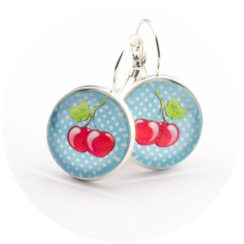 Kiki ♥ Ohrhänger Süsse Kirschen Blau Punkte - FROLLEIN KÄTHE Shop