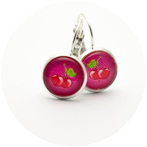 Kiki ♥ Ohrhänger Süsse rote Kirschen pink dots - FROLLEIN KÄTHE Shop