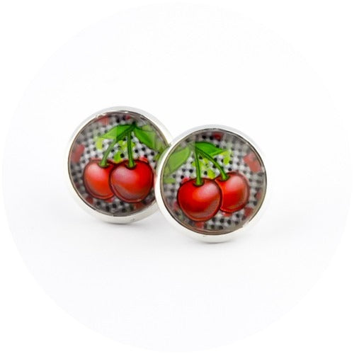 Kiki ♥ Ohrstecker Schwarz Weiss Kariert & Kirschen - FROLLEIN KÄTHE Shop