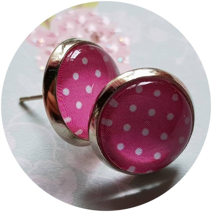 Kiki ♥ Ohrstecker pink mit weißen Punkten - FROLLEIN KÄTHE Shop