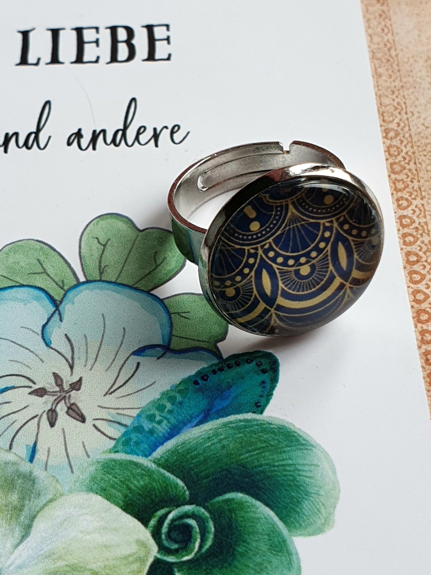 Ring Mustermix Blau Kiki Ohrschmuck, Grössenverstellbar - FROLLEIN KÄTHE Shop