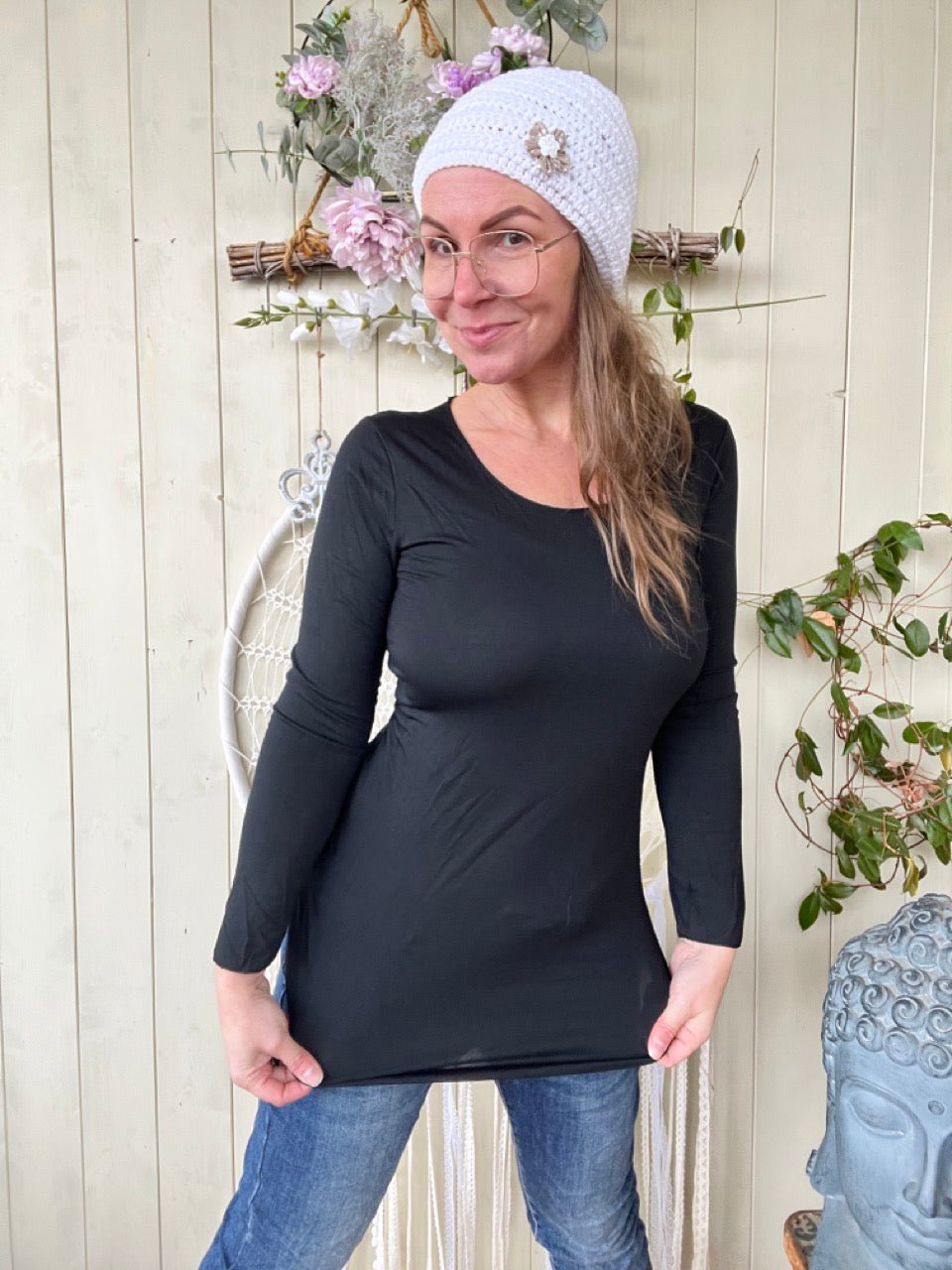Shirt Langarm Basic Freude Schwarz - FROLLEIN KÄTHE Shop