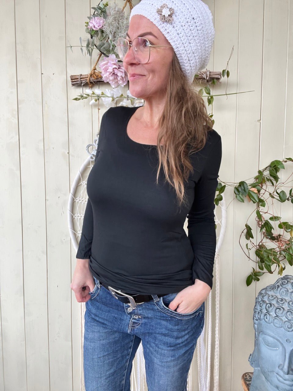 Shirt Langarm Basic Freude Schwarz - FROLLEIN KÄTHE Shop