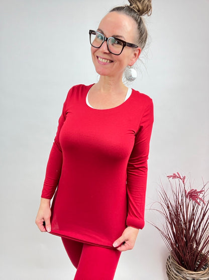 Shirt Langarm Basic Freude Rot