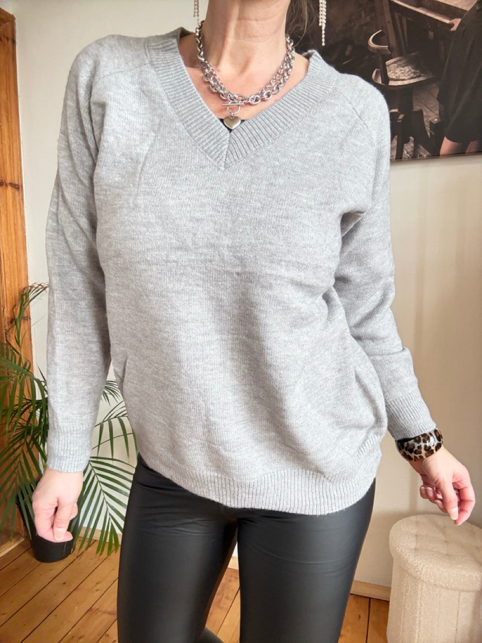 Pulli kunterbunt Grau