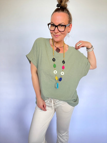 Shirt Schmuckstück mit Kette! Olive Grün