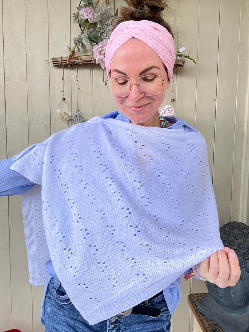 Sommer Poncho Herzl Weiß