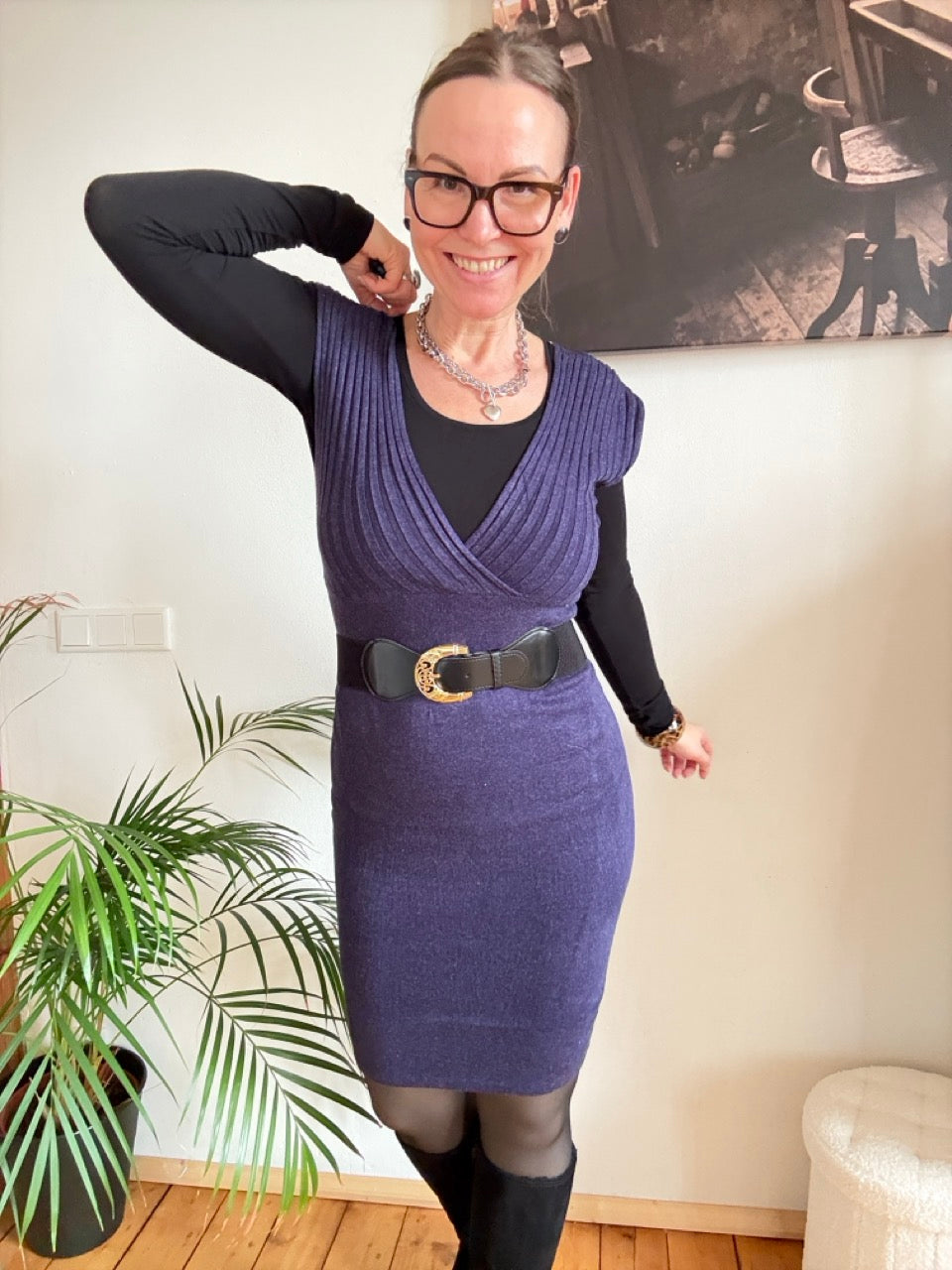 Kleid Lissy Violett mit Gürtel