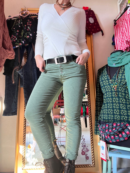 Hose Jeans Fünfknopf Olive Grün