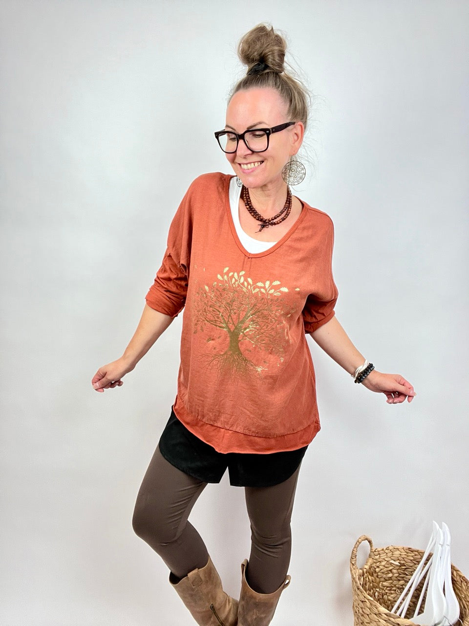 Shirt Langarm Baum des Lebens Terracotta