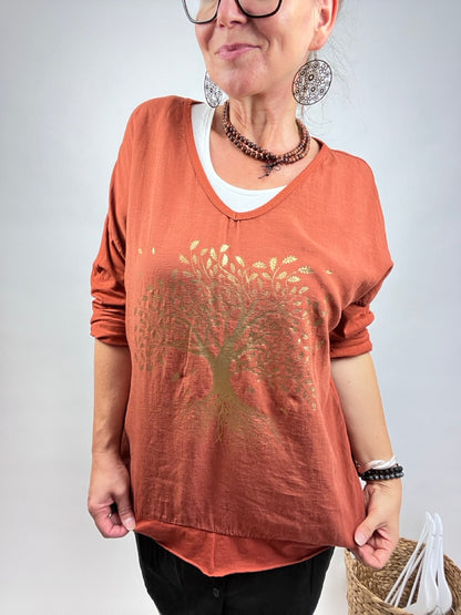 Shirt Langarm Baum des Lebens Terracotta