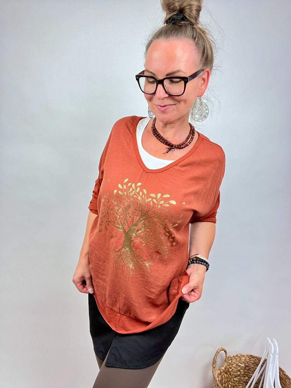 Shirt Langarm Baum des Lebens Terracotta