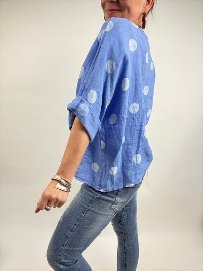 Shirt Leinen Lina Polka Hellblau