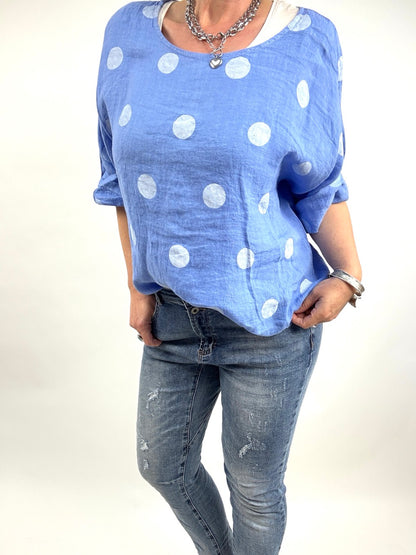 Shirt Leinen Lina Polka Hellblau