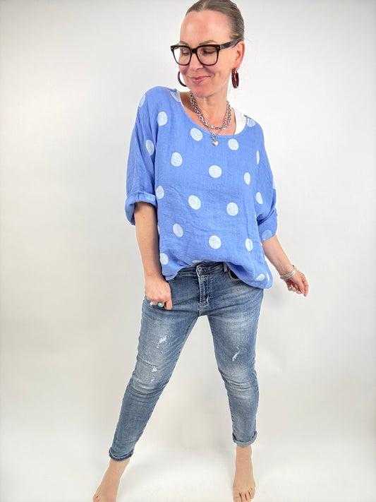 Shirt Leinen Lina Polka Hellblau