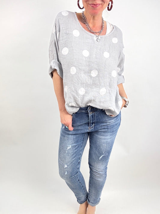 Shirt Leinen Lina Polka Grau