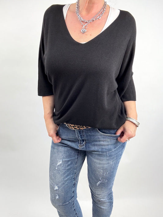 Shirt Leicht Verstrickt Schwarz