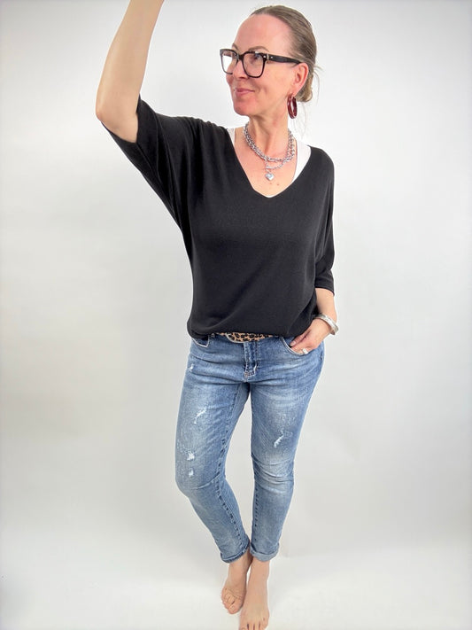 Shirt Leicht Verstrickt Schwarz