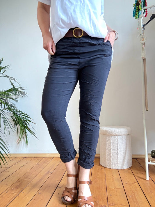 Jogpants Cozy Style Vintage Schwarz mit Gürtel