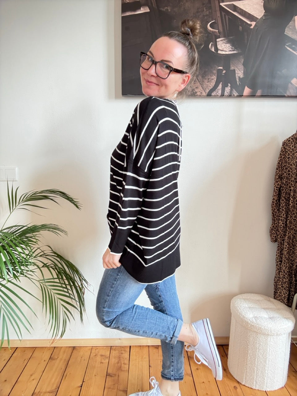 Pulli Cora Stripe Schwarz Weiß